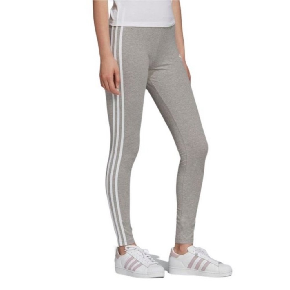 NWT✨ADIDAS Gray Leggings with Classic White Stripes -Size XS